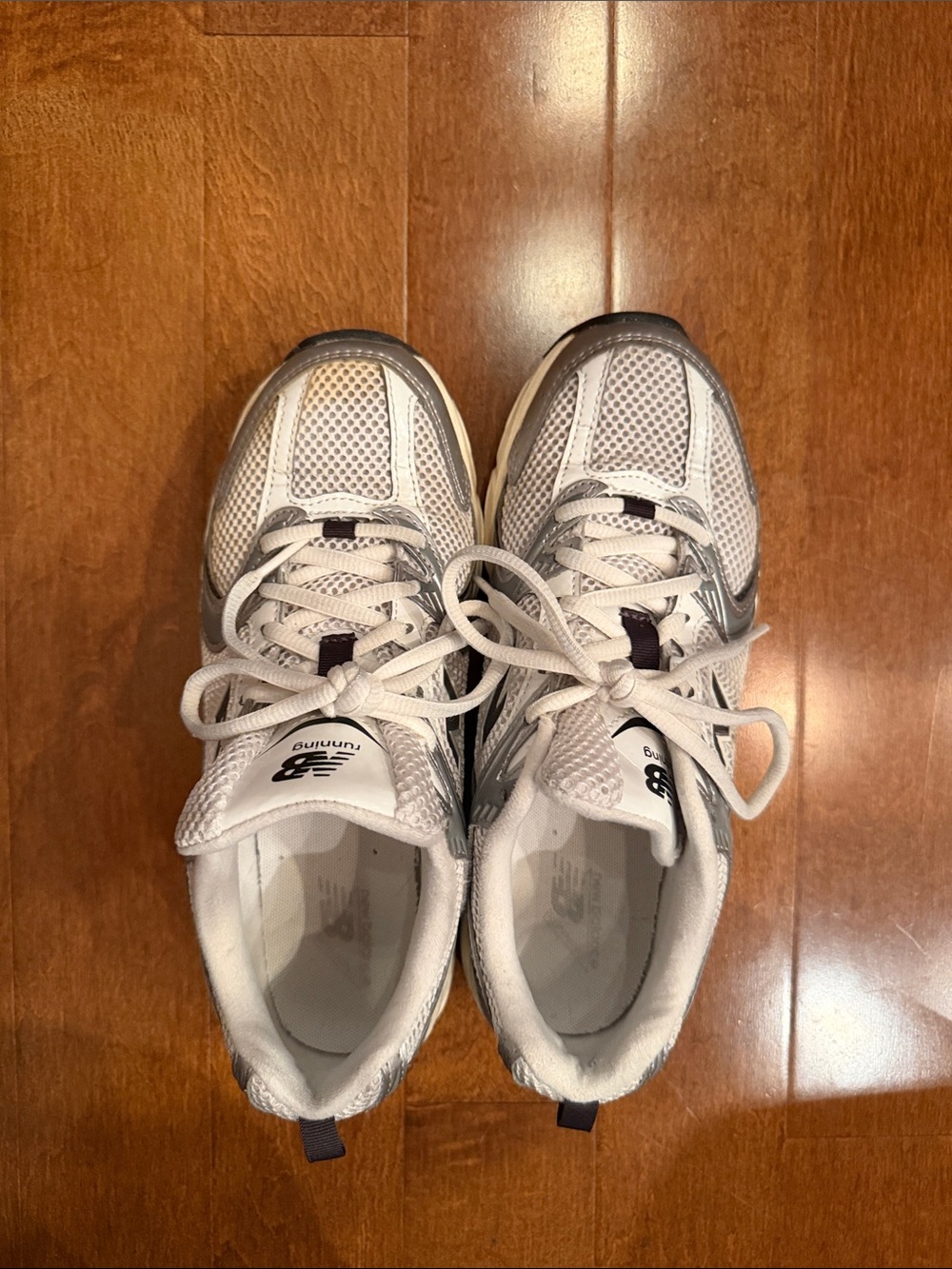 New Balance White and Silver Mesh Lace-Up Sneakers